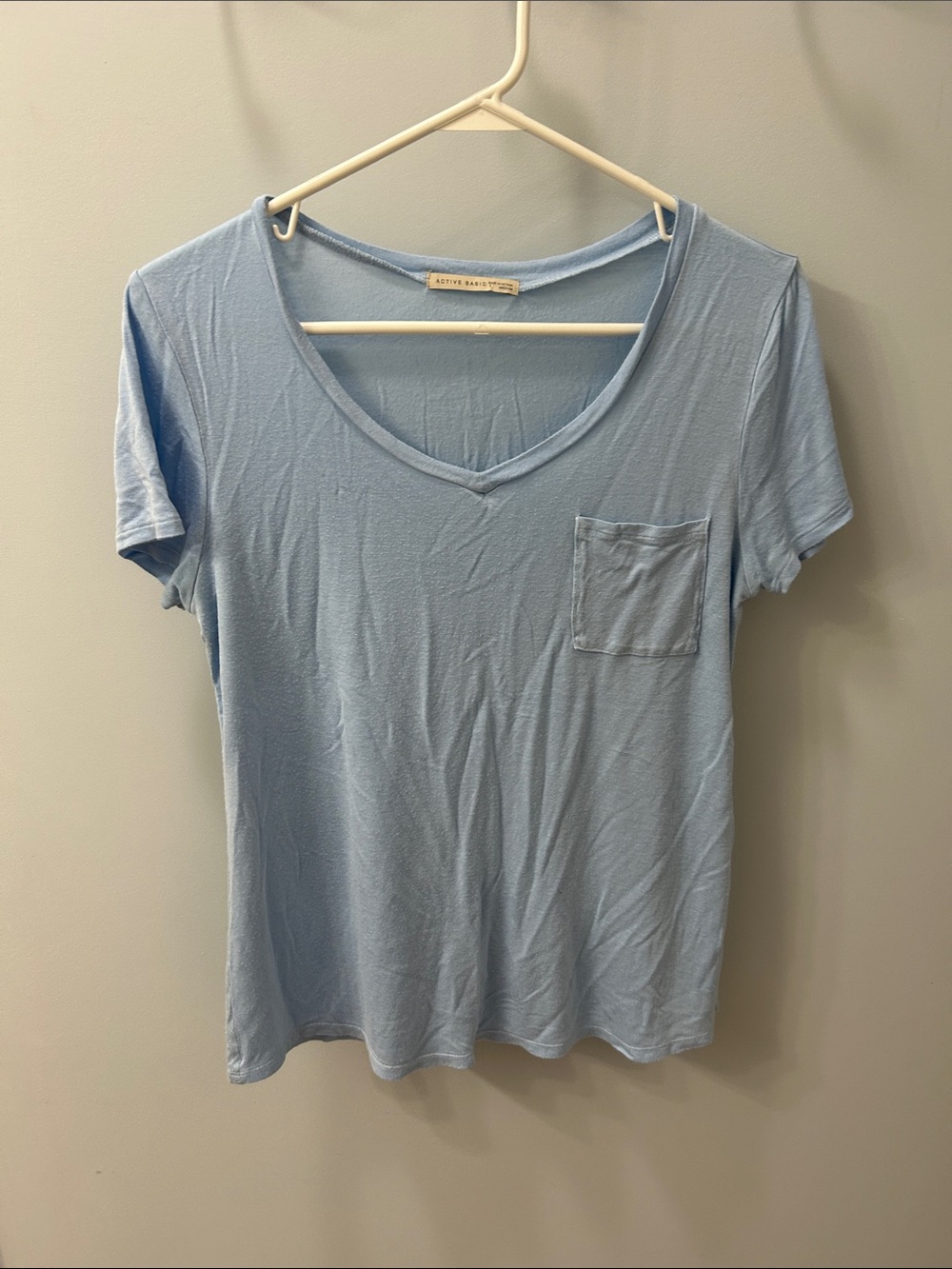 Active Basic Light Blue V-Neck Pocket Tee